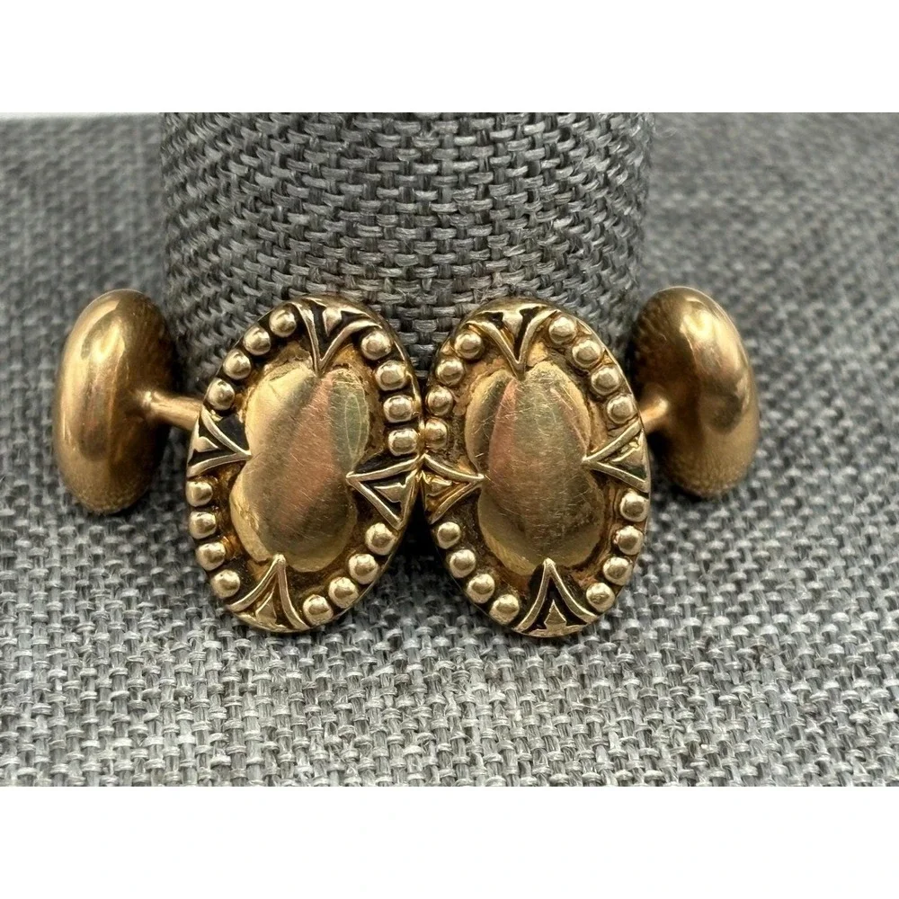Vintage 14K Solid Yellow Gold Cufflinks Antique Geometric Details READ
